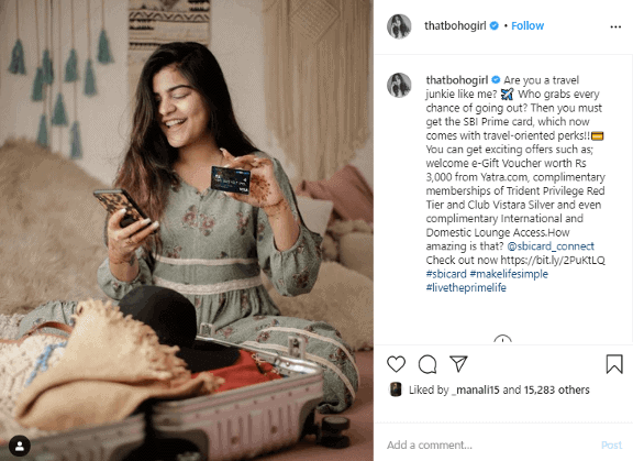 a screenshot of Instagram influencer, Kritika Khurana's post promoting a product along with its caption