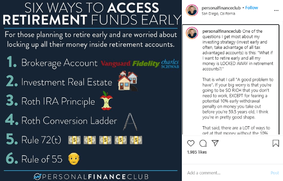 a screenshot of Instagram influencer, Jeremy Schneider's post on retirement funds along with its caption